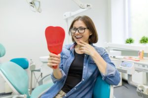 woman smiling in dentist office 
